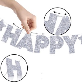 Happy New Year Decorations Banner 2024 New Year Party Bunting Pentagram Letter Glitter Silver Garland Set New Years Eve Hanging Ornament for Indoor Outdoor Home Office Party Supplies