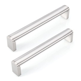 FULGENTE 10 Pack 6-1/5" (160mm) Kitchen Cabinet Handles and Pulls Brushed Nickel Stainless Steel Hardware Brushed Satin Nickel Handle for Bathroom Drawer Door Flat Sliver Cupboard Dresser Pull
