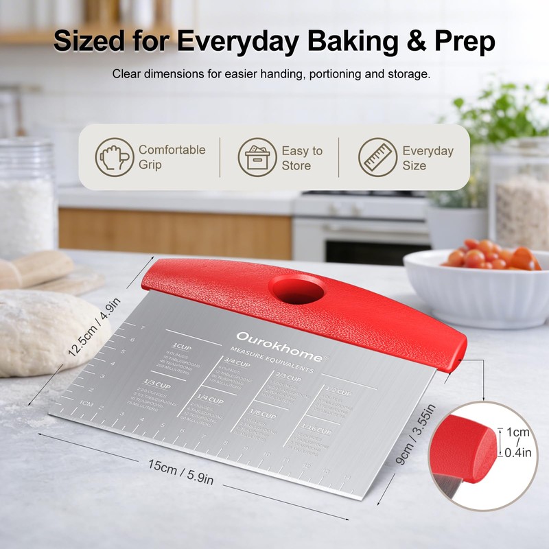 Ourokhome 2 Pack Bench Scraper Dough Cutter, Stainless Steel Dough