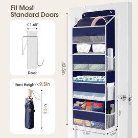 SpaceHacks 1 Pack Over The Door Organizer, Hanging Storage Organizer with Clear Window, 40lb Ultra Sturdy Large Capacity Room Organizer for Pantry Laundry Bathroom Nursery Closet (Blue)