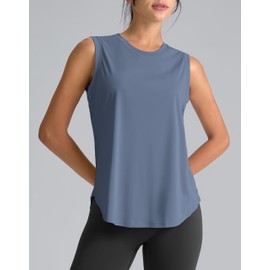 SANTINY Women's Sleeveless Workout Tops Breathable Lightweight Active Tennis Yoga Shirts Athletic Running Tank Tops for Women (Slate Blue_L)