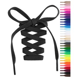 Handshop Flat Shoelaces 5/16" - Shoe Laces Replacements For Sneakers and Athletic Shoes Boots Black 114cm