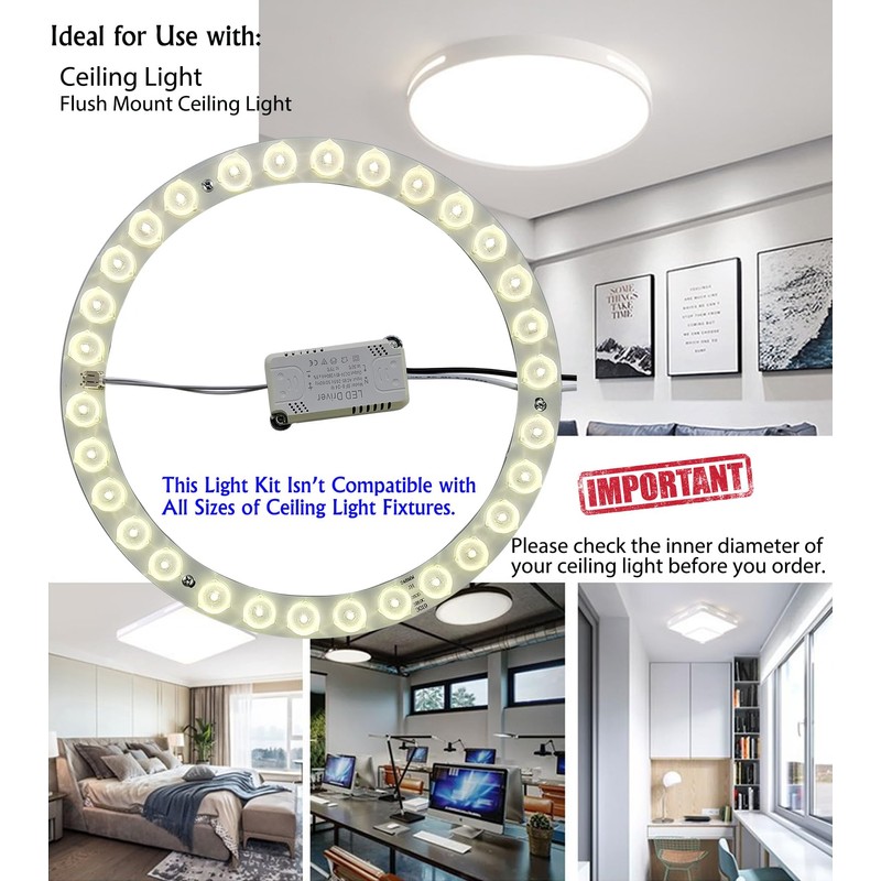 Zhairdalstar 24W LED Flush Mount Ceiling Fan Ring Light Kit