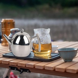 Tea Pot, 1L Stainless Steel Teapot with Infuser Good Pour Silver Coffee Pot with Strainer Filter to Brew Loose Leaf Tea Bag Large Capacity Tea Kettle