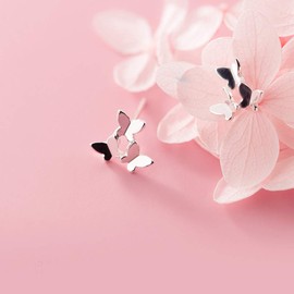 SLUYNZ 925 Sterling Silver Tri-Butterfly Earrings Studs for Women Teens Tiny Butterfly Studs Earrings