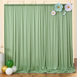 3 x 3 m Sage Green Curtain for Backdrops, Party Background Curtain, Green Wedding Background, Polyester Sage Green Background Curtains for Birthday, Baby Shower, Christening, Bridal Shower