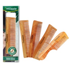 Midazzle Organic Pure Kacchi Neem Wood Comb for men and women | Hair Growth, Hair Straightening, Dandruff Control, Frizz Control | Anti-Bacterial Hair Styling Comb (Pack of 4)