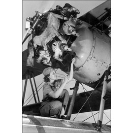 History Galore 24"x36" Gallery Poster, female mechanic rosie the riveter Wright R-760-2 engine Oct 1942