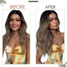 Runature Balayage Real Hair Wefts, Dark Brown with Ash Brown and Medium Blonde Hair Wefts, Real Hair, Sew-in Weft Extensions, 30cm, 70g, #3/8/22