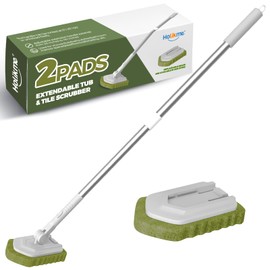 Holikme Brush Set, Scrub Pads Scrubber Brush with Extend Long Handle Clean for Grout, Tiles, Sinks, Bathtub, Bathroom