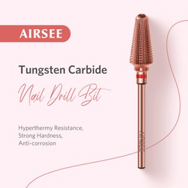 AIRSEE Tungsten Carbide Acrylic Nail Drill Bit Efile Electric File Machine Head Tips for Manicure Polishing Fast Remove Gel 3/32" Shank Right Hand Advanced Salon Tech Rose Gold Tornado Fine-F