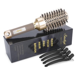 Sndyi Round Brush for Blow Drying, Medium Round Brush with Boar Bristles, Round Hair Brush Promotes Shine and Volume, Round Hair Brush Quick Blow Drying and Styling, Ideal for Medium Length Hair, 43 mm