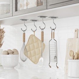 Josmimic Under Cabinet Banana Hook Adhesive - Sticky Banana Hanger Under Counter, Sturdy Metal Banana Holder for Hanging Bananas or Kitchen Utensil, Banana Saver, Keeps Bananas Fresh, Silver