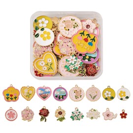 Beadthoven Juego de dijes de esmalte surtidos, varios estilos de colgantes de esmalte para hacer joyas, collares, arete, llaveros, cordón, suéter, cadena, marcapáginas, accesorios, accesorios, Esmalte, No es una piedra preciosa