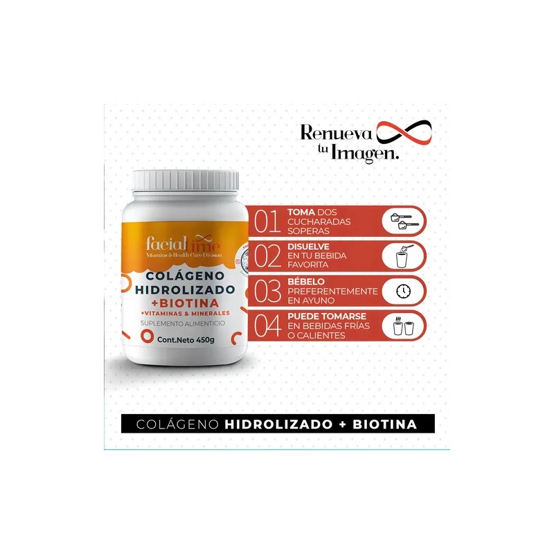 Cólageno Hidrolizado Biotina + Acido Hialurónico De 450g Sabor Sin