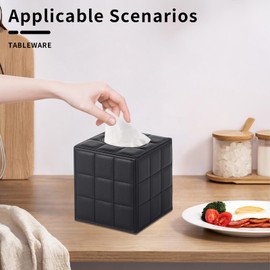 XNONE Leather Handkerchiefs Box Square Cosmetic Tissues, Tissue Dispenser Holder, Tissue Box Napkin Tissue Box Holder for Chest of Drawers Bathroom Cars Office Decor, Black