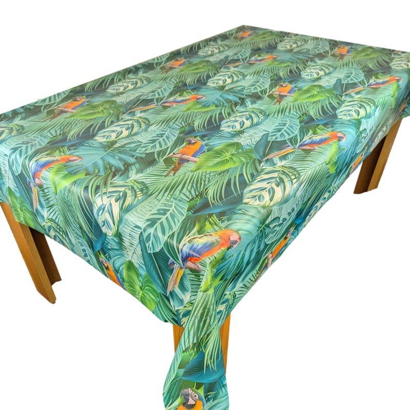 Karina Home Parrot Rainforest Teal PVC Tablecloth, Wipe Clean Oilcloth,