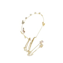 YOVECATHOU Rhinestone Long Butterfly Tassel Headband Solid Crystal Shiny Hair Accessories For Women Girls (Gold Purple)