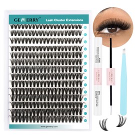 GEMERRY DIY Cluster Eyelash Extensions Kit with Lash Bond and Seal and Applicator for Beginners 280 PCS Individual Lash Cluster Kit 0.07D 10-18 Mix, DIY at Home (40D-0.07D,10-18MIX-KIT)