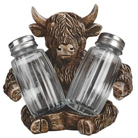 ICE ARMOR 5" W Highland Cow Salt & Pepper Shaker Holder Statue Sculpture Ornament Decoration Home/Room Decor Ideas for Housewarming, Holidays and Birthdays Great Collectible Addition