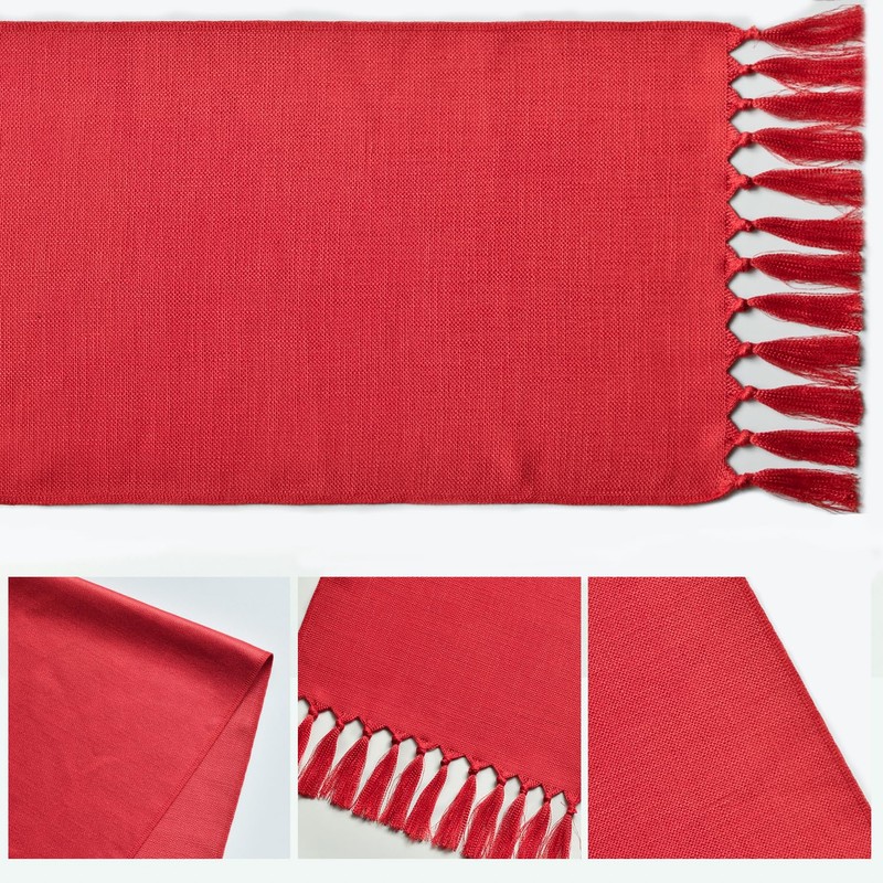 Artoid Mode Red Boho Rural Rustic Farmhouse Tassel Table Runner,
