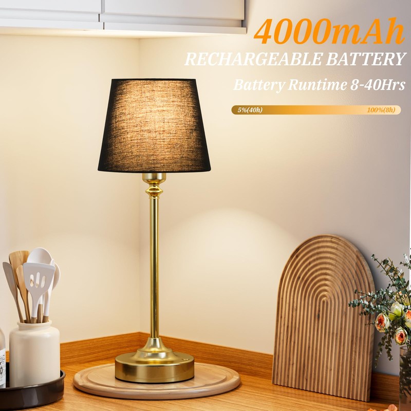 Kakanuo Cordless Table Lamps Rechargeable Set - 2 Pack Brass