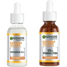 Kit Garnier Express Aclara Vitamina C Serum día + Serum noche, para una piel radiante, unifica el tono durante el día y reduce las manchas durante la noche