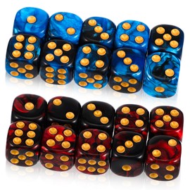 JIEYAO 20 Piece Dice Set, Polyhedral Dice D6 Dice Set 16 mm Acrylic Dice Game Dice Blue and Red Colour Dice with Gold Pips, Colourful Dice for Role Play, Dice Games, Table Games