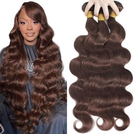 Dokksiiia Brown Weave 3 Bundles Body Wave Human Hair #4 Brazilian Double Weft Hair Extensions Rich Chocolate-Brown Soft & Thick (10/12/14 Inch) for Black Women