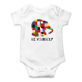 SMARTYPANTS Colourful Elephant Babygrow - World Book Day Kids Novel Be Yourself Cute Newborn Baby Shower Cute Colurful Patches Baby Bodysuit Adorable Baby Gift Present (White, 6-12 Months)