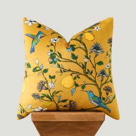 MUSSEL Mustard Yellow Velvet Throw Pillow Covers 20x20 Pack of 2, Vintage Floral Pillow Covers, Mid Century Flower Plant Cushion Covers for Sofa Living Room Home Decor