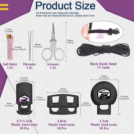 Swpeet S1188 35Pcs 3 Types Plastic Cord Locks for Spring Toggles Stoppers and 11 Yards Elastic Cord for Drawstrings Non-Slip Cord Stopper Adjustable Buckler for Suppliers Shoelaces Clothing