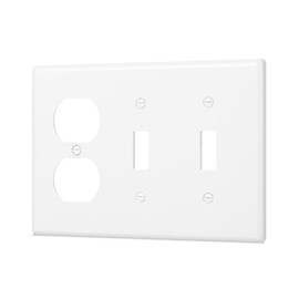 Bates- 3-Gang Light Switch and Outlet Cover Plate, Standard Size 4.5" x 6.4", White, 1 Duplex/2 Toggle Outlet Light Switch Covers with Matching Screws