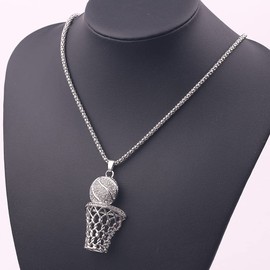 RFTWXHPN Basketball Hoop Necklaces Basketball Gifts for Women Men Silver Basketball Pendant Necklace for Girls Boys Basketball Lover Gifts for Basket Team Coaches Basket Ball Necklaces