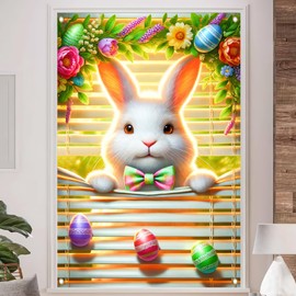 BlissYard Easter Window Banner 31 x 47 Inch Cute Bunny Eggs Easter Decoration Rabbit Window Cover Backdrop for Glass Windows Posters Outdoor Outside Indoor Decor Party Supplies