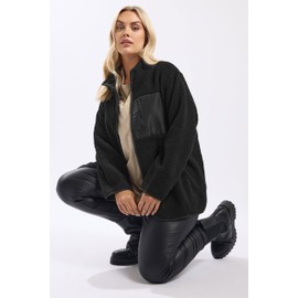 Yours Curve Pocket Teddy Fleece Jacket - Women's - Plus Size Curve Black