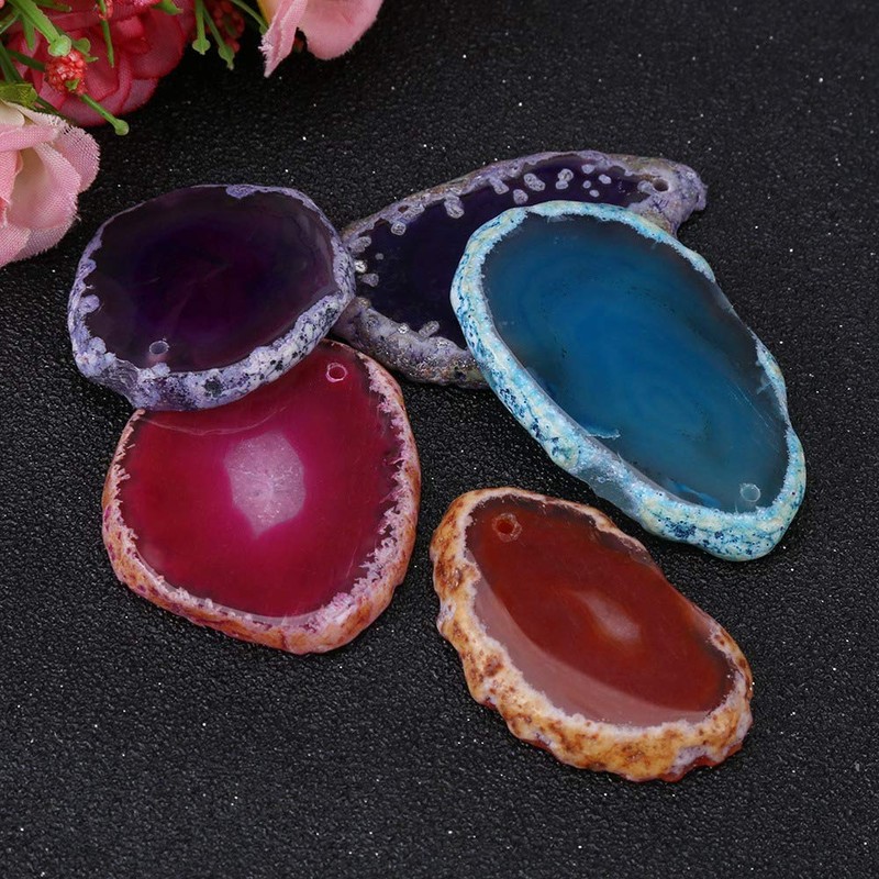 Pack of 5 Polished Agate Geode Discs, Stone Agate Light