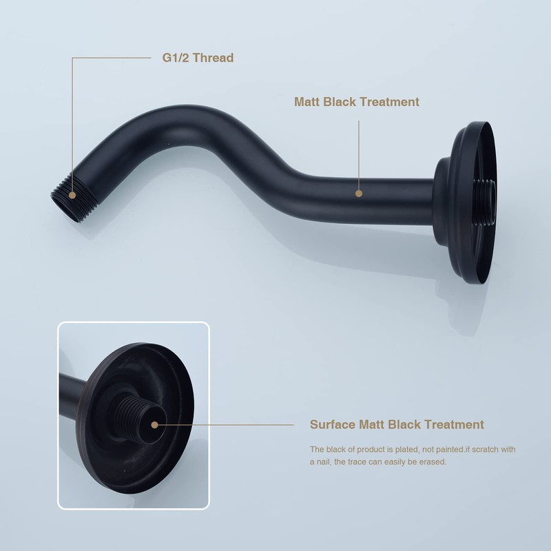 8 Inch S-Shape Curved Shower Arm with Flange Stainless Steel