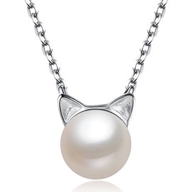 Julie's Jewelry Erza Scarlet S925 Sterling Silver Lovely cat Ears Natural Pearl Silver Earring, Ring, Necklace & Bracelet Adjustable Size (Necklace)