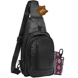 Leather Crossbody Sling Bags For Women With Additional Strap - Travel Hiking Shoulder black Genuine Leather Sling Bag For Men - Women Crossbody Chest Bag