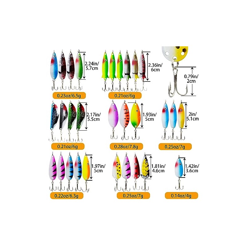 VINFUTIN Fishing Spoon Lures Kit, 30pcs Hard Fishing Spinner Baits