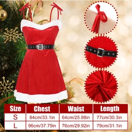 ShinyMatch Christmas Costume Set Mrs Santa Velvet Dress Belt Cuffs Thigh High Stockings Claus Elf Hat for Women Cosplay(Small,Fresh Color)