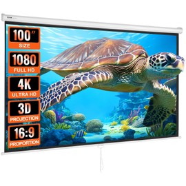 VEVOR Projector Screen, 100 inch Manual Pull Down Projector Screen, 16:9 4K 1080 HD Projector Screen, Auto-Locking Portable Projection Screen, Projector Screen for Family Home Office Theater