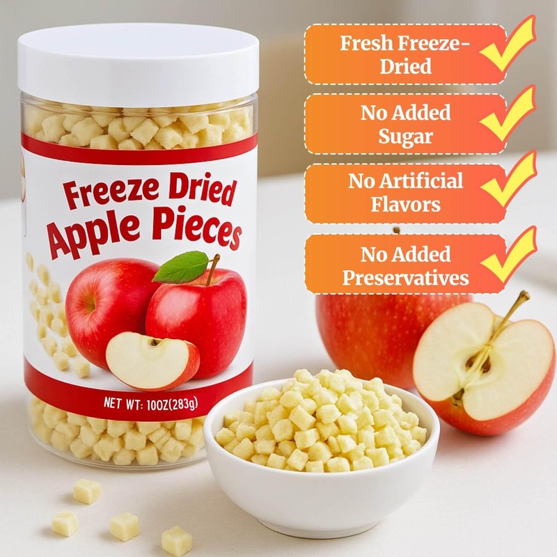 10oz Freeze Dried Diced Apples Pieces- Crispy Apple Slices, No