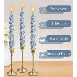 Floral Taper Candles Spiral Candlesticks-DEVSYWAX Set of 4 Blue and White Twisted Candlestick 7 inches Long Candle Sticks Colorful Decorative Candles for Home Decor Dinner Table