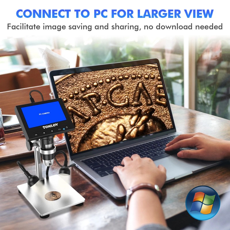 TOMLOV 1000X Coin Magnifier 4.3" LCD Digital Microscope 32GB Photo/Video
