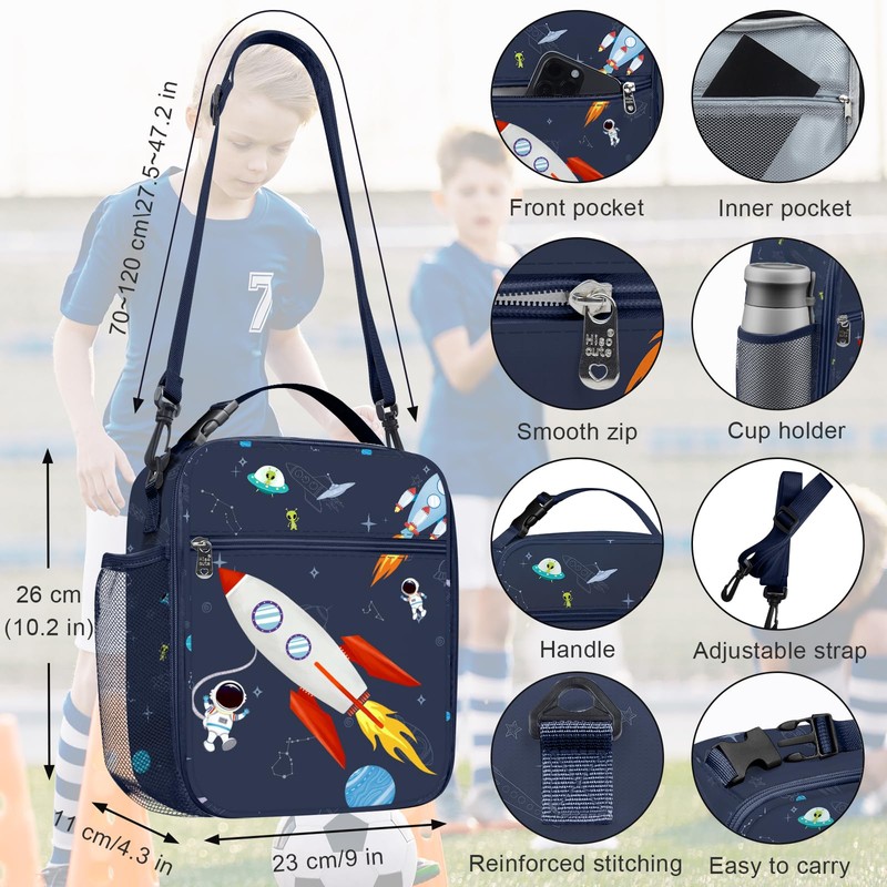 Clastyle Space Rocket Insulated Lunch Bag Children with Bottle Holder,