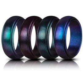 hexiaoxiao Rubber Wedding Bands Men,Men's Silicone Rings Male silicone Wedding ring Rubber Engagement Rings for him (Pack A:Curved step(Black Green Blue Purple), 14)