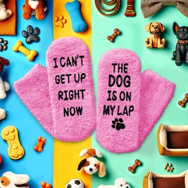 HAPPYPOP Funny Dog Gifts Dog Mom Gifts for Women, Novelty Dog Socks Crazy Silly Fun Light Pink Fuzzy Socks Gifts for Her