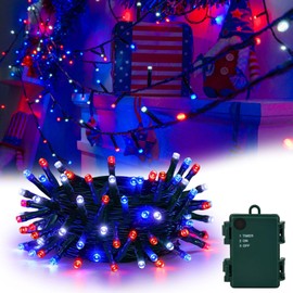cshare Red White and Blue String Lights Battry Operated with Timer Waterproof, 4th of July String Lights16.4ft 50LED Indoor Outdoor Memorial Day Patriotic Decorations Garland Party Patio Garden Yard